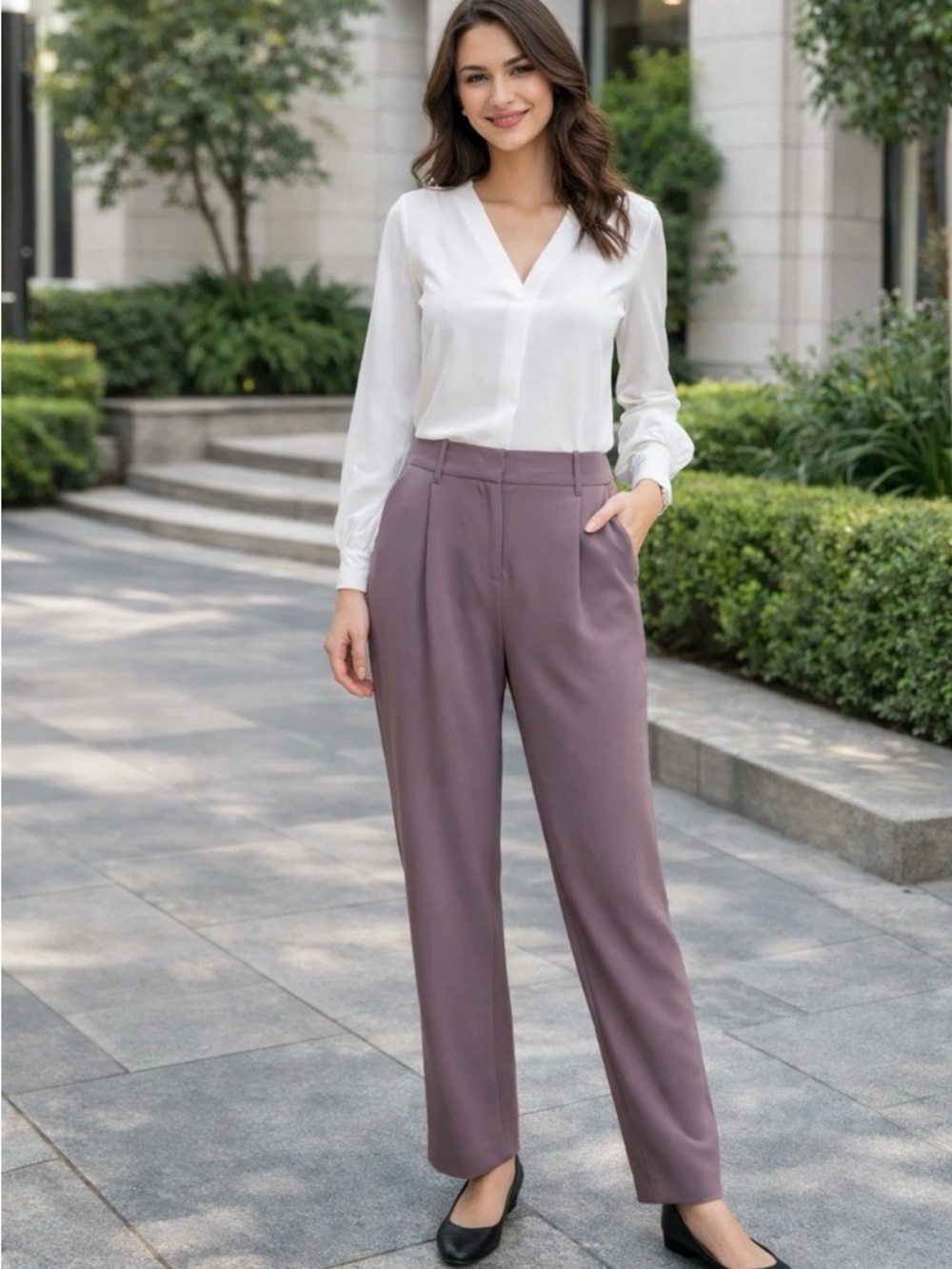 DKNY Wide-Leg High-Rise Pants in Taupe